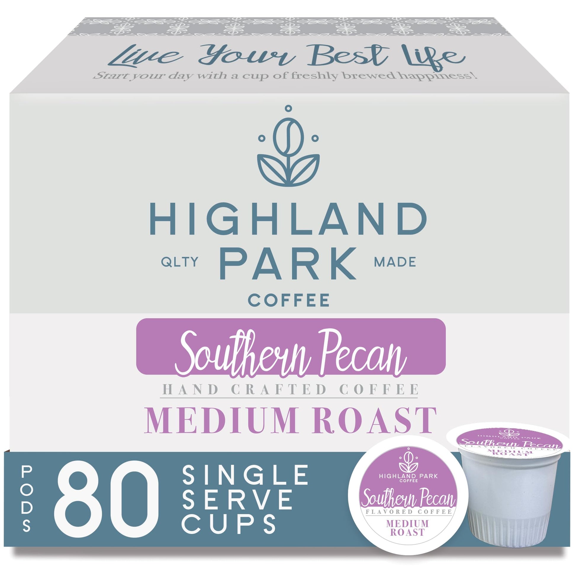 HIGHLAND PARK Coffee Single Serve Pods, Southern Pecan, 80 Count, Compatible with Keurig K Cup Brewers
