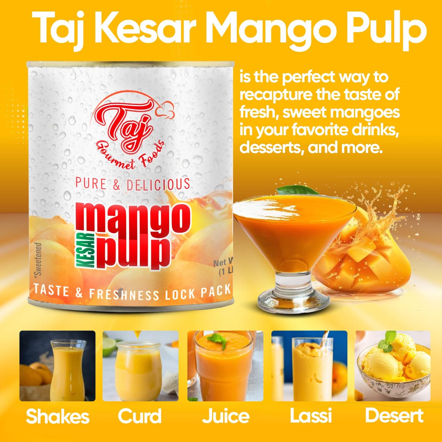 Taj Kesar Mango Pulp Puree | Great For Lassi Shake | 30-Ounce (850G)