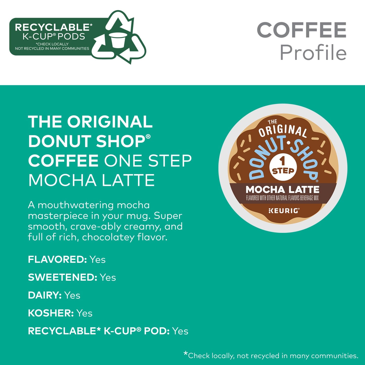 The Original Donut Shop Mocha Latte, Single-Serve Keurig K-Cup Pods, Flavored Coffee Pods, 20 Count