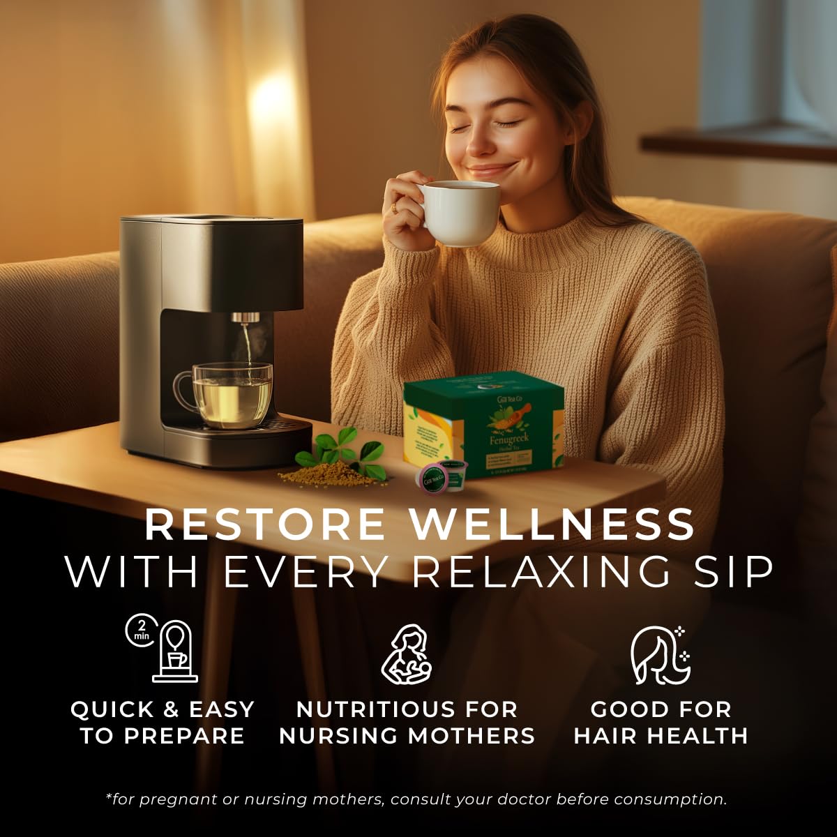 Gya Tea Co Fenugreek Herbal Tea Pod (16 Ct) - Decaf Lactation Wellness Gifts For Moms For Hair Care & Breastfeeding