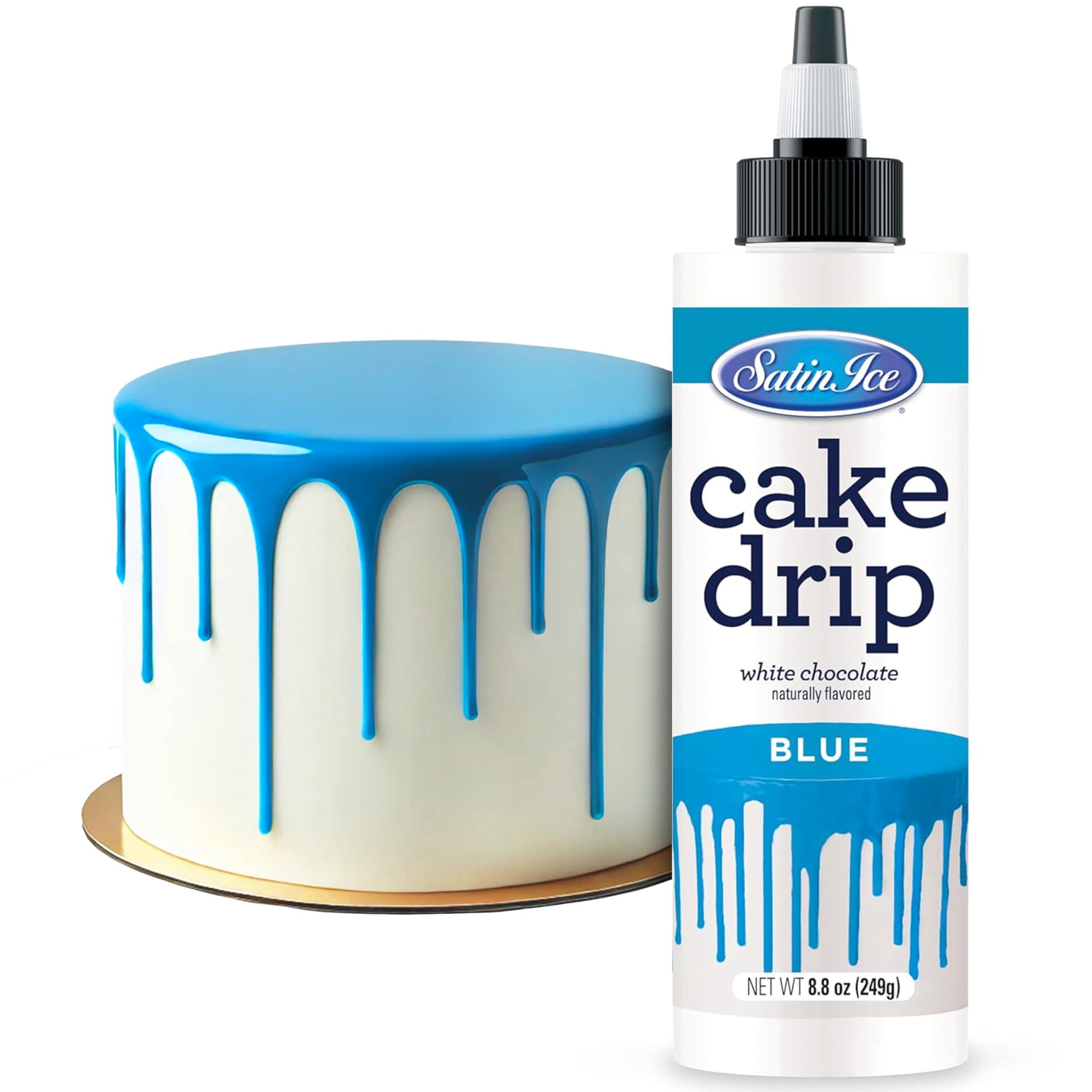 Satin Ice Cake Drip, Blue, 8.8 Ounce - Perfect for Decorating Cakes and Desserts