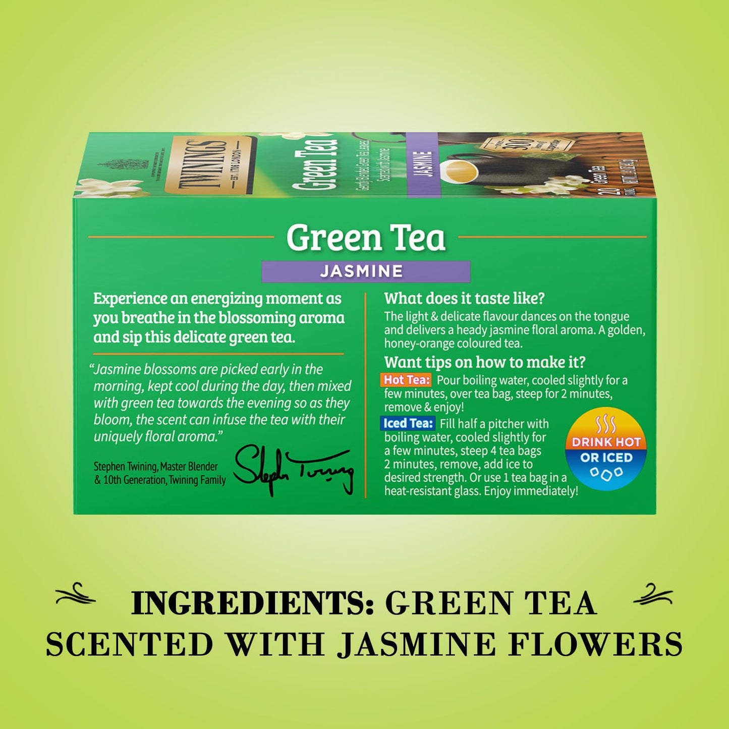 Twinings Green Tea with Jasmine, Caffeinated, 40 Count (Pack of 2), Individually Wrapped Bags