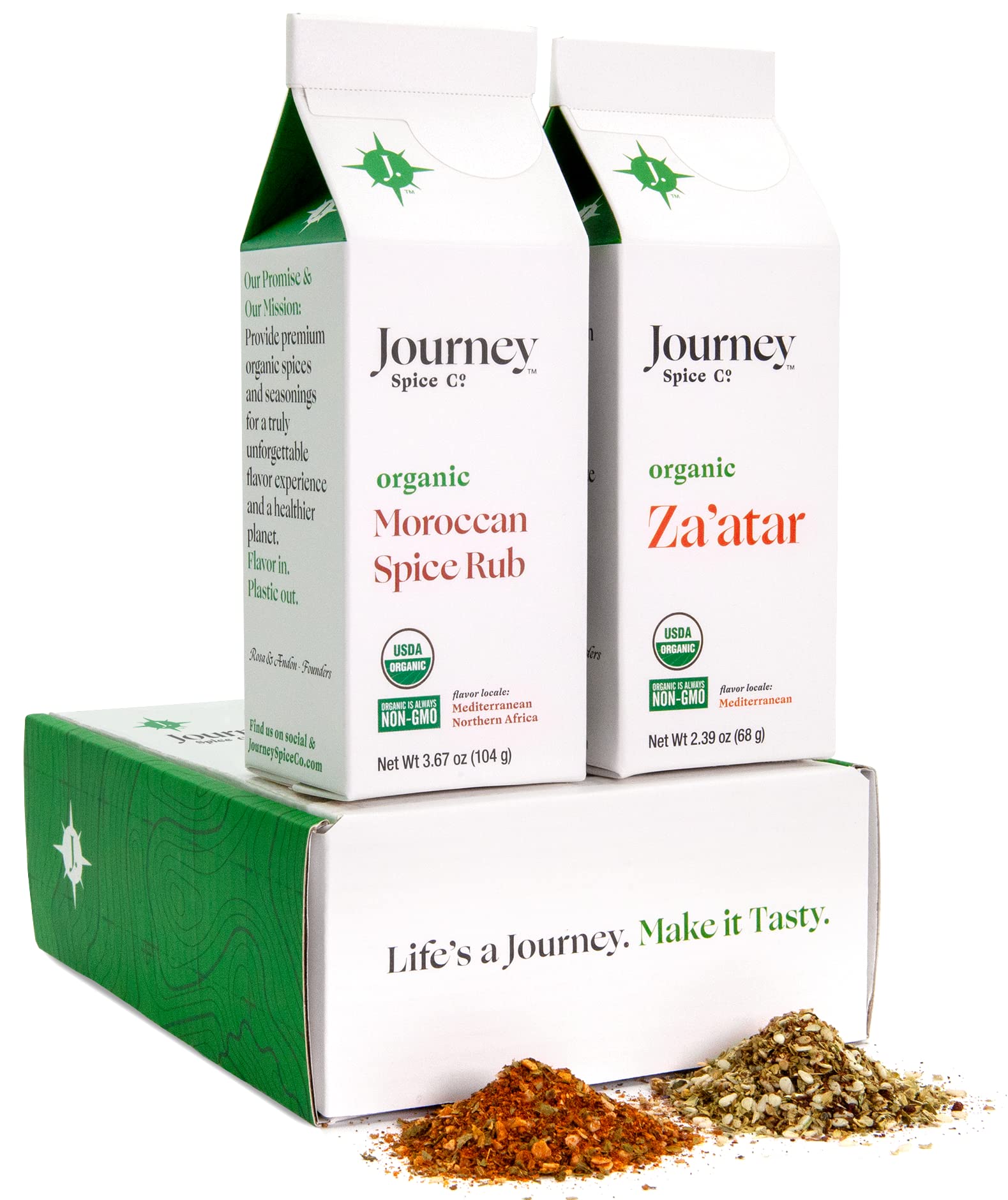 Gourmet Organic Moroccan Spice Rub & Organic Zaatar Gift Set By Journey Spice Co. | Salt-Free | Mediterranean Seasoning | Meat &