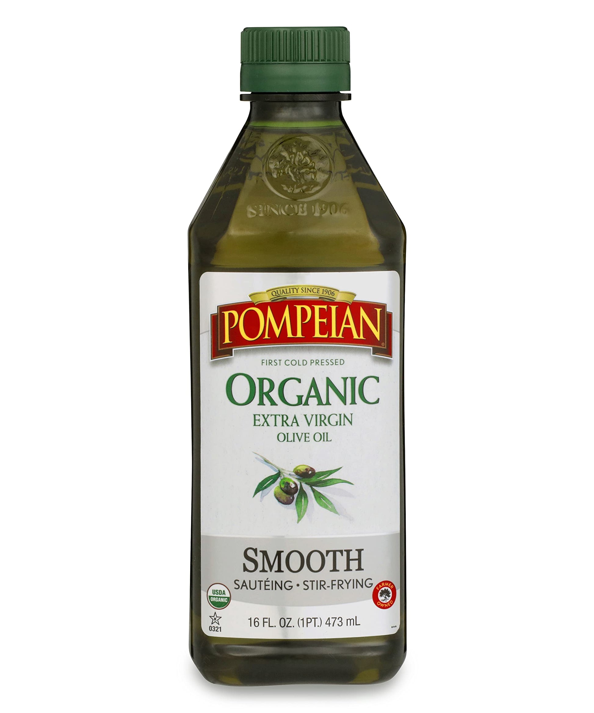 Pompeian Usda Organic Smooth Extra Virgin Olive Oil, Contains Polyphenols, First Cold Pressed, Smooth, Delicate Flavor, Perfect For Sautéing & Stir-Frying, 16 Fl. Oz