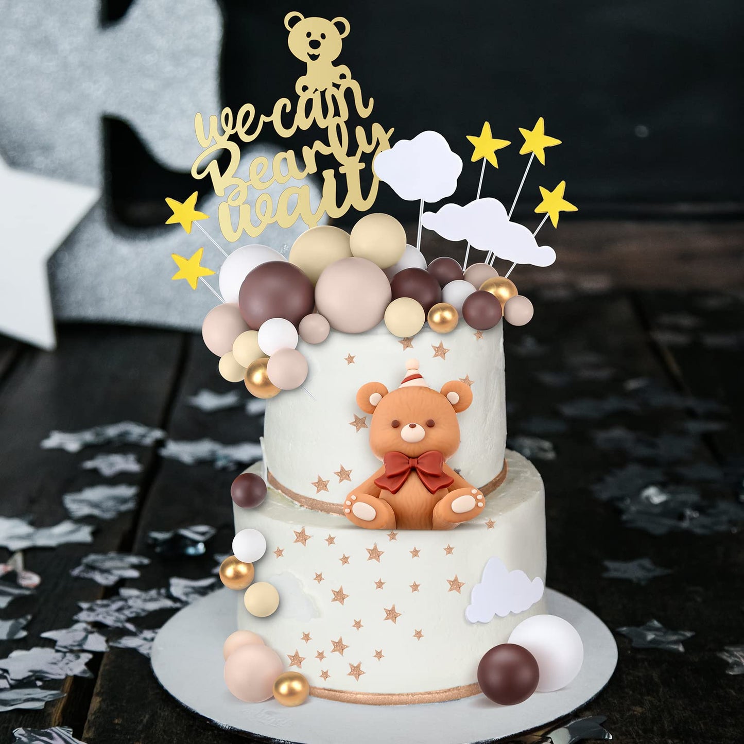 54 Pcs Brown Bear Cake Decorations We Can Bearly Wait Cake Topper For Birthday Baby Shower Party Supplies Decorations (Lovely)