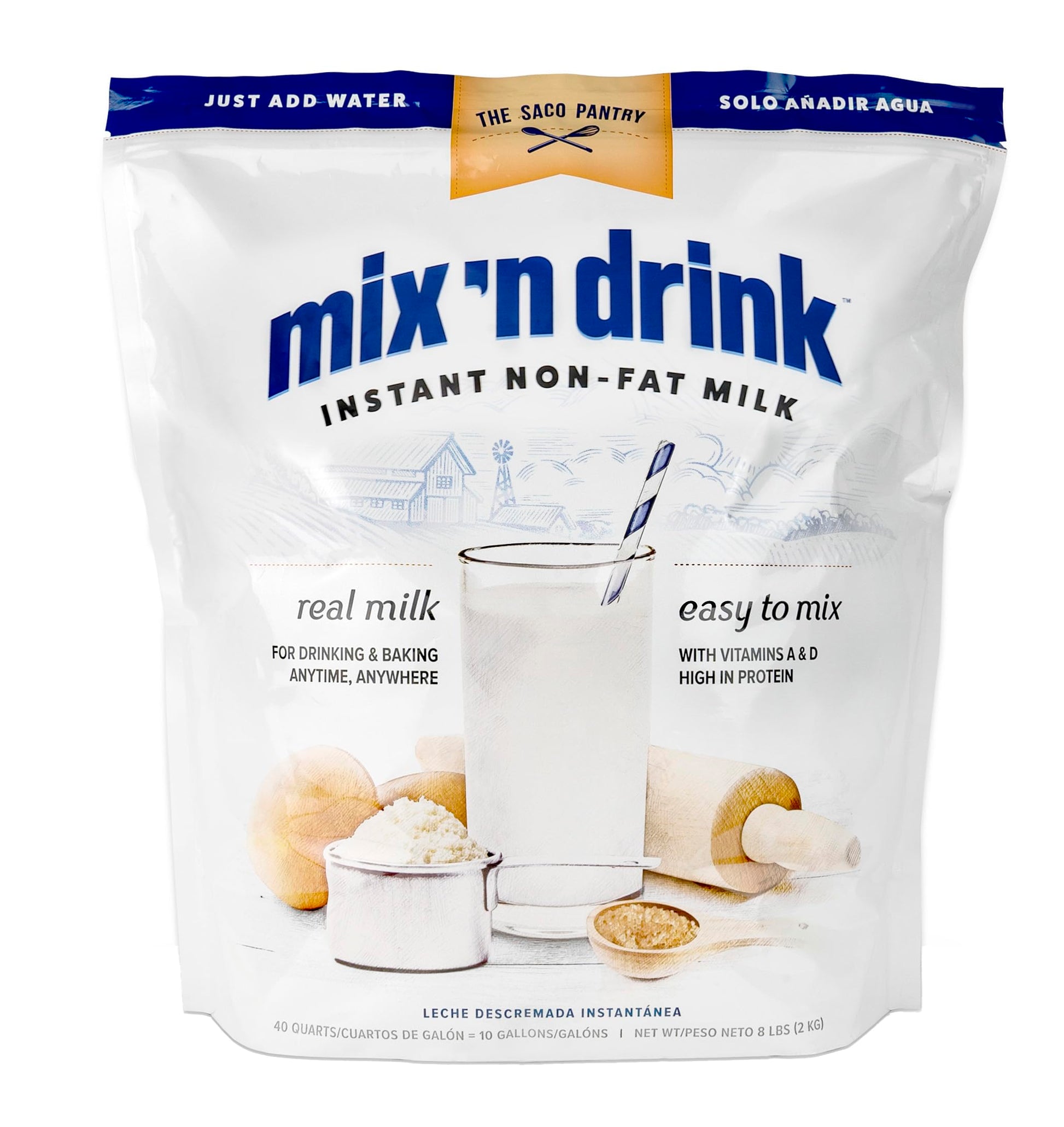 SACO Instant Skim Milk, Fat-Free, Gluten-Free, High Calcium & Protein, 128 Ounce