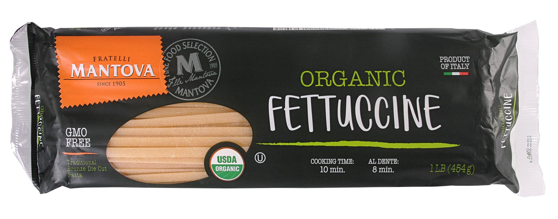 Mantova Organic Fettuccini Pasta - 100% Durum Semolina - 16 Oz (Pack of 6) - Product of Italy