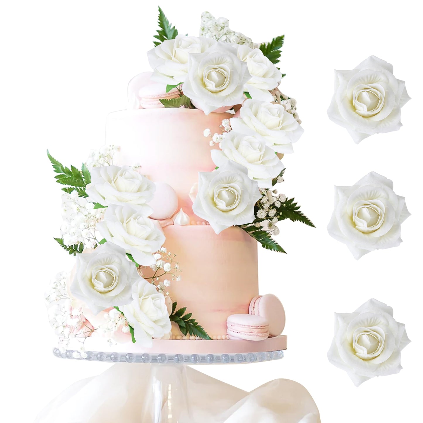 Rsstarxi Artificial Roses Cake Topper, 9 Pack, Paperboard, 2.6 x 2.6 inches, Design 5 White, Wedding/Birthday Decorations