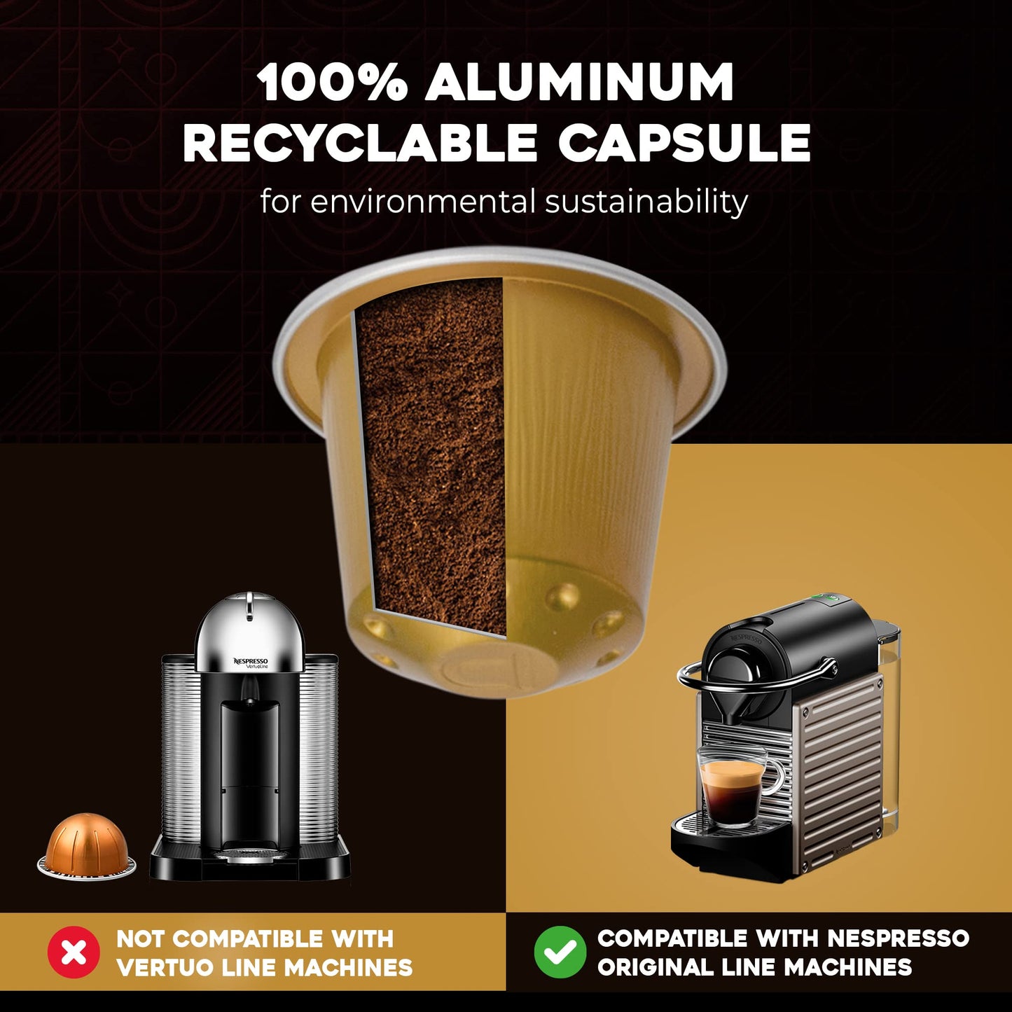 Espressoro Organic Espresso Pods - INTENSO, 20 Count Pack of 5, Aluminum compact pieces for Nespresso Original Lines, Intensity 9