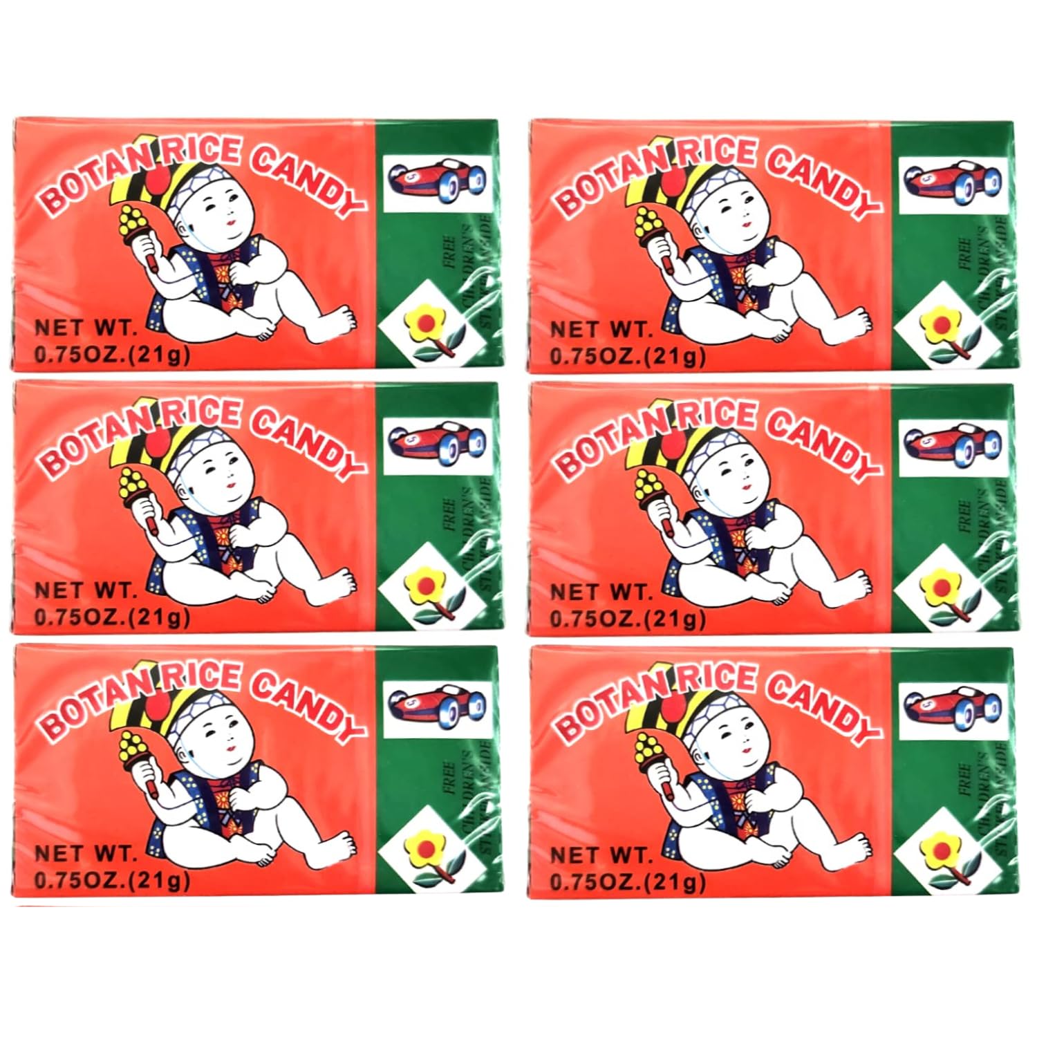 Botan Rice Candy (6 Pack) Assortment Gift Set With Sticker Inside
