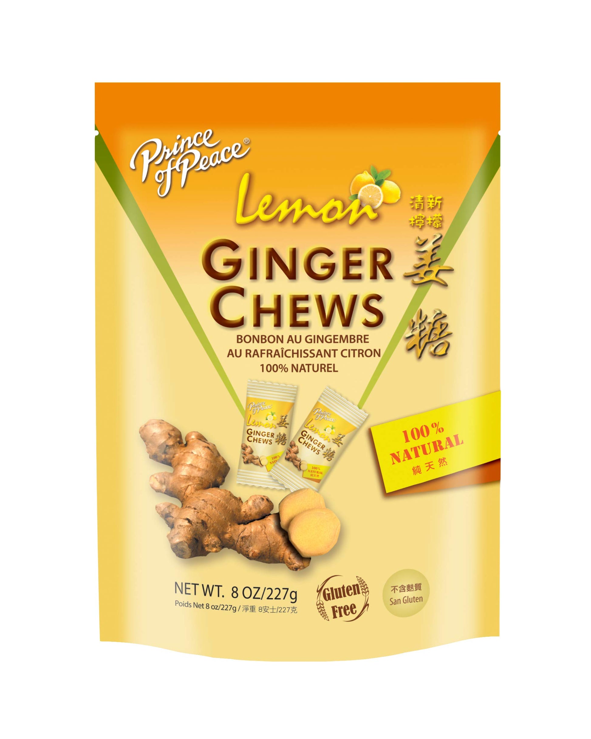 Prince Of Peace 100% Natural Ginger Candy (Chews), Lemon Flavor, 8Oz