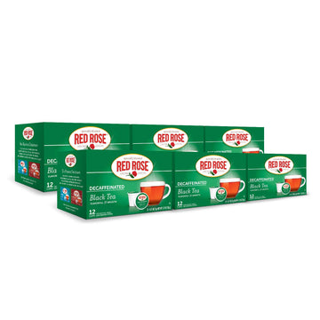 Red Rose Naturally Decaffeinated Black Tea Specially Blended Strong Black Tea With 12 Single Serve Tea K-Cups Per Box (Pack Of 6) Brew Hot/Cold Decaf Full-Bodied Black Tea K-Cups Single Serve Cups
