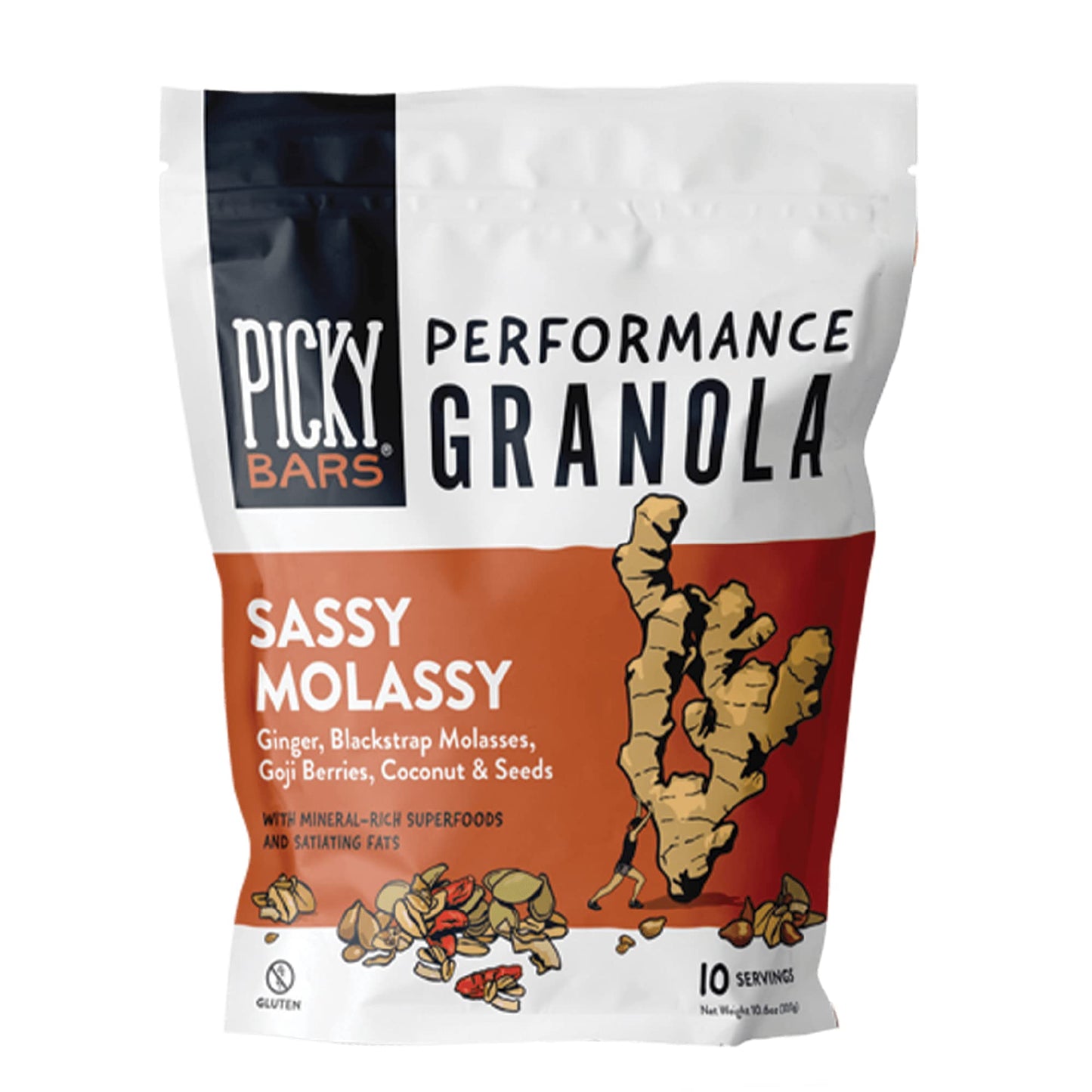 Picky Bars Performance Protein Granola, Gluten Free, Non-Gmo, Non-Dairy, Sassy Molassy, 106 Oz Bag (10 Servings)
