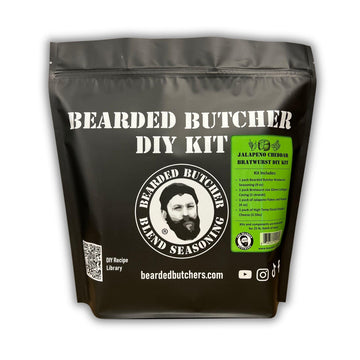 BEARDED BUTCHER BLEND SEASONING Jalapeño Cheddar Bratwurst DIY Kit - Seasoning, Casings, Jalapeño, Cheddar for 25 lbs of Meat