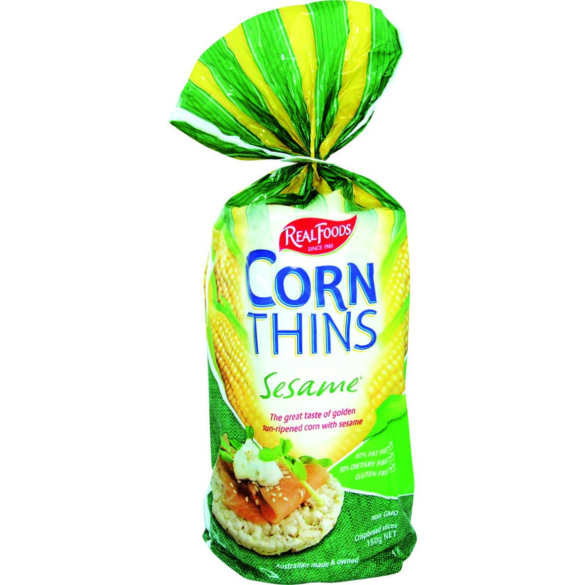 REAL FOODS CORN THIN SESAME ORG, 5.3 OZ (6 pack)