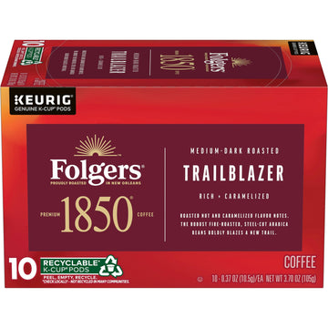 1850 By Folgers Trailblazer Medium Dark Roast Coffee, 10 Keurig K-Cup Pods