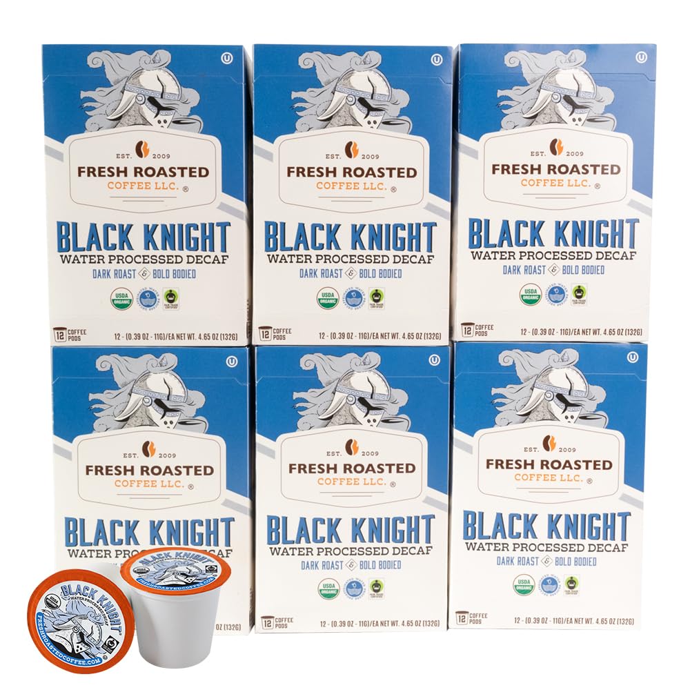 Fresh Roasted Coffee Organic Black Knight Decaf K-Cup Pods Dark Roast 72 Count