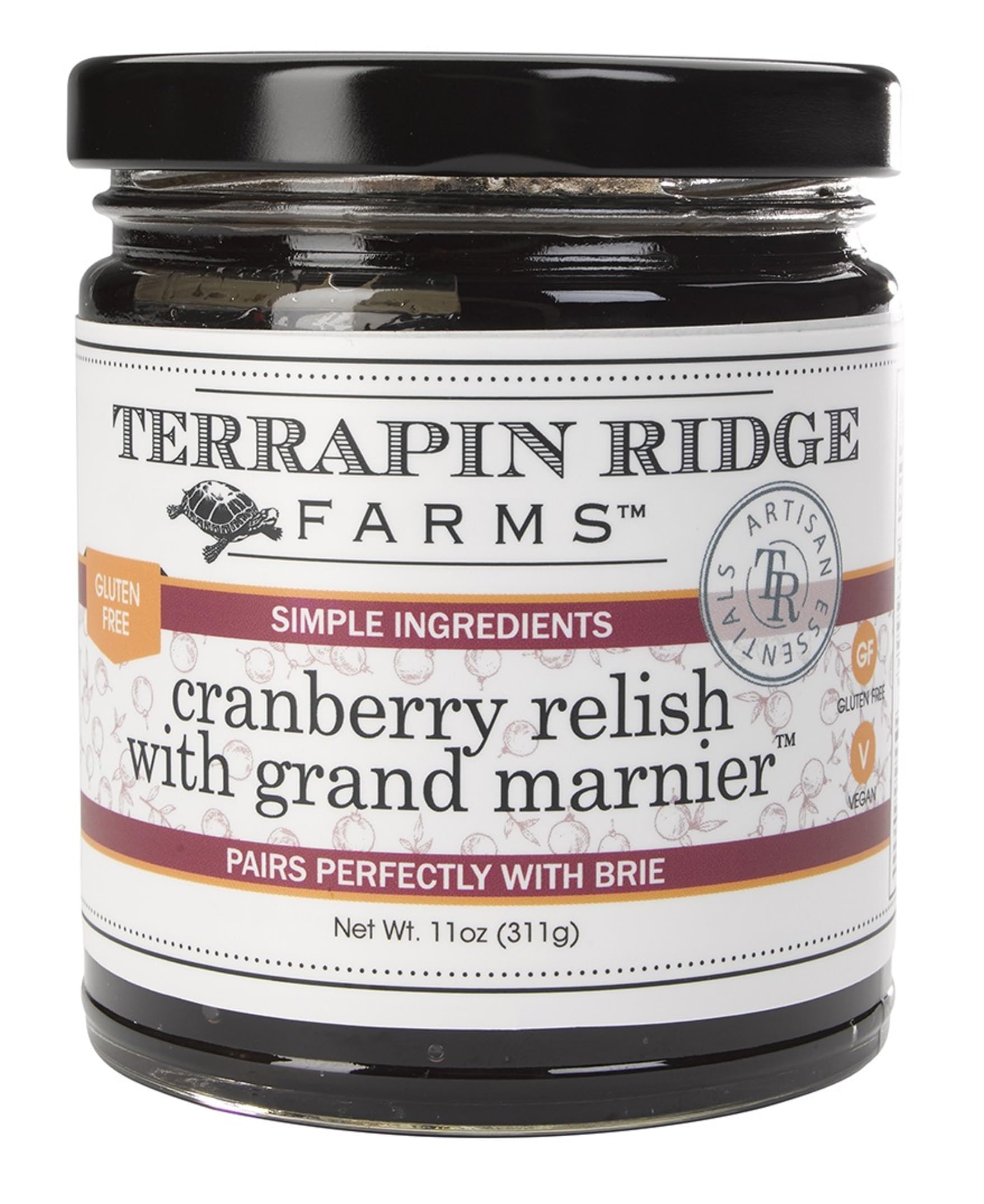 Terrapin Ridge Farms Cranberry Relish with Grand Marnier - Tart Cranberries  Apples & Grand Marnier for a Sophisticated Relish - Perfect for Turkey  Stuffing  and Appetizers - 11 oz Jar