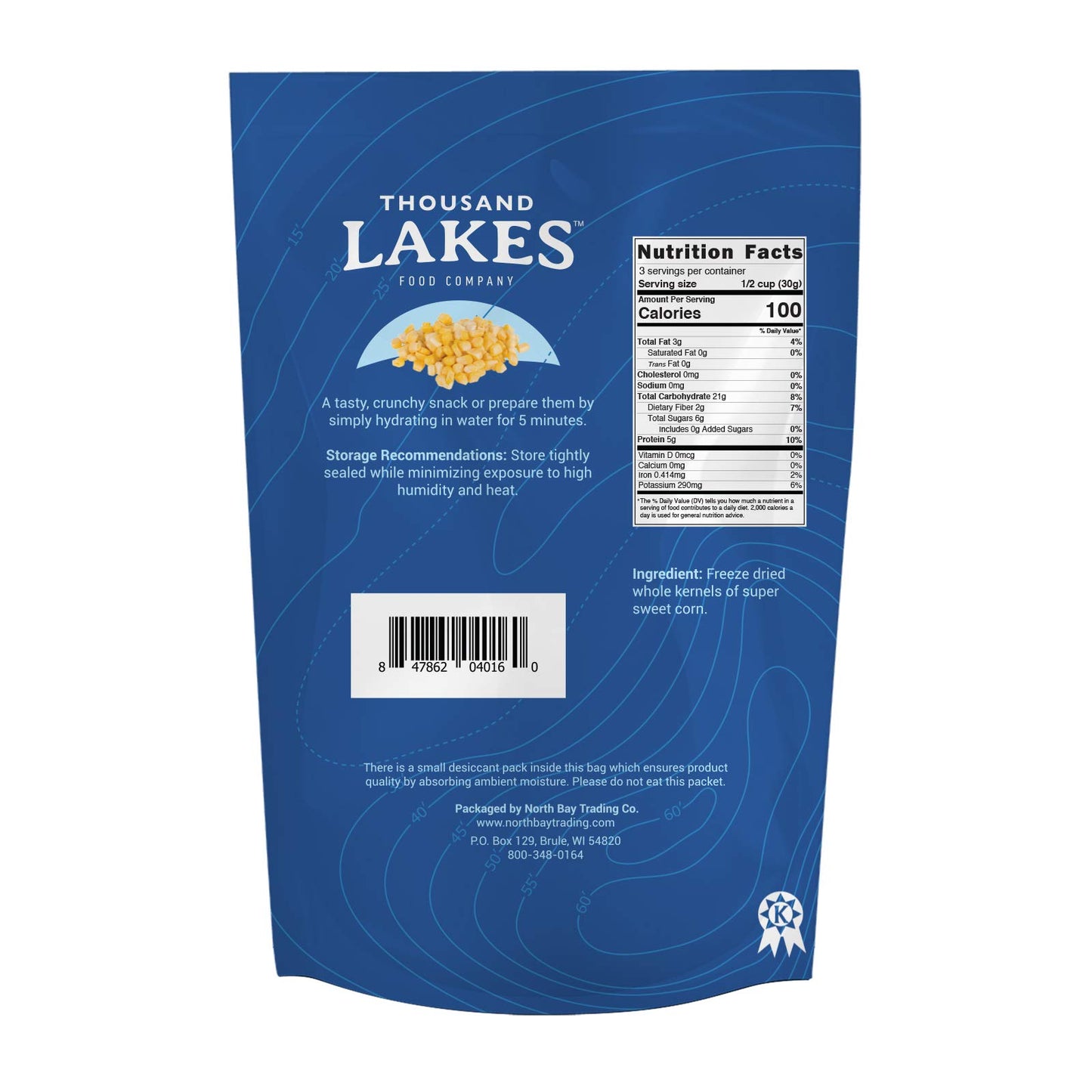Thousand Lakes Freeze Dried Vegetables - Sweet Corn 2-Pack 3.6 Ounces (7.2 Ounces Total) | 100% Whole Sweet Corn Kernels