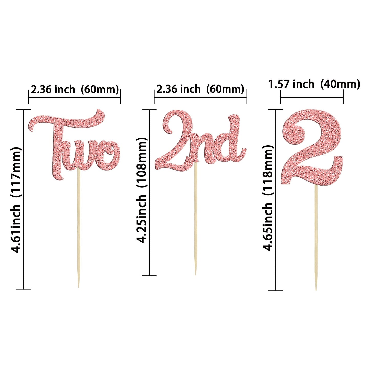 24Pcs Two Cupcake Toppers Glitter 2Nd Birthday Cupcake Picks For Baby Shower Second Birthday Party Cake Decorations Supplies Ros