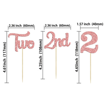 24Pcs Two Cupcake Toppers Glitter 2Nd Birthday Cupcake Picks For Baby Shower Second Birthday Party Cake Decorations Supplies Ros