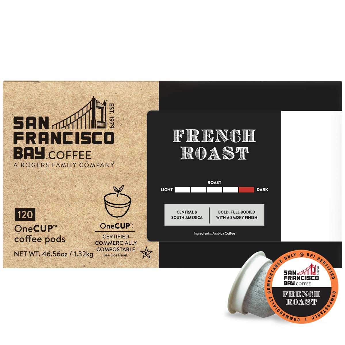 SAN FRANCISCO BAY Compostable Coffee Pods, French Roast, 120 Ct - K Cup Compatible with Keurig 2.0, Dark Roast, Eco-Friendly