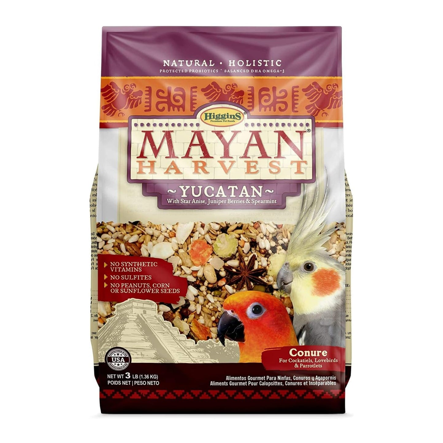 Higgins Mayan Harvest Yucatan Food Mix For Cockatiels, Lovebirds & Conures, 3 Lbs.