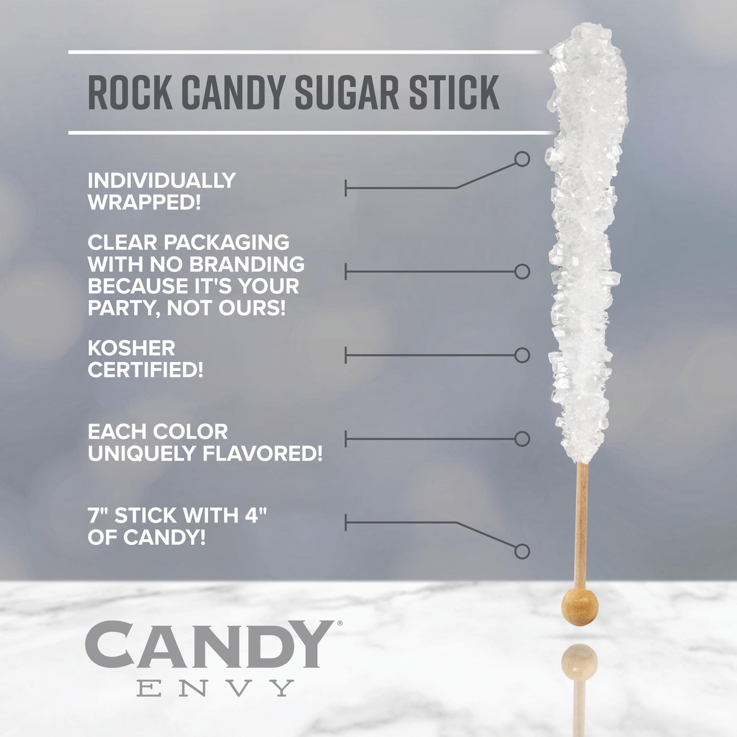 Orange Rock Candy Sugar Sticks - Orange Flavored - 144 Individually Wrapped Candy