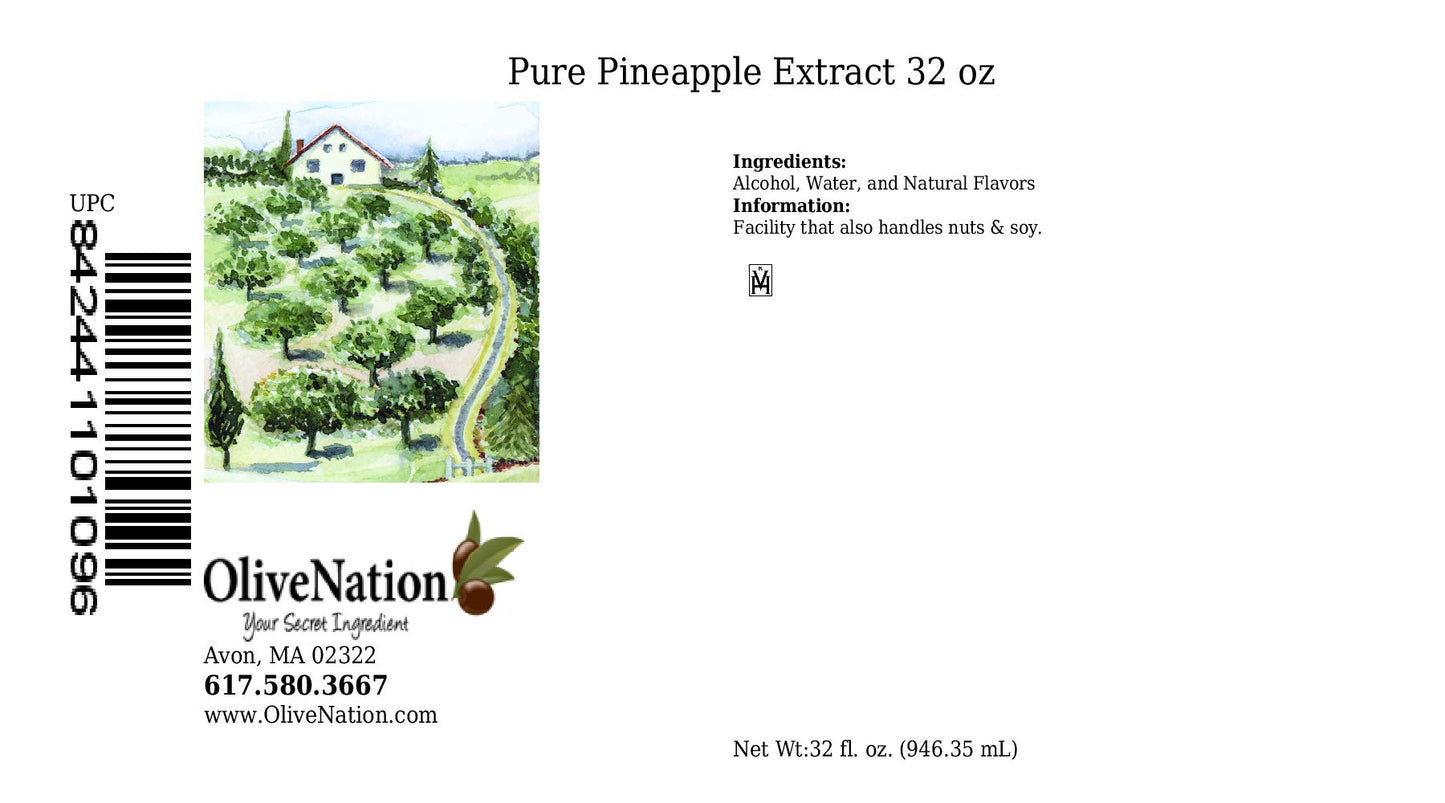OLIVENATION Pineapple Extract, Natural Flavor for Baking & Beverages, 32 oz, Sugar Free, Non-GMO, Kosher, Vegan