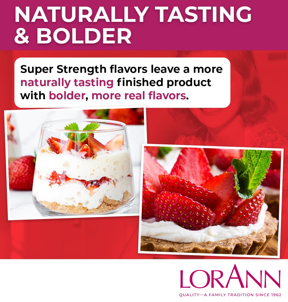 LorAnn Oils Super Strength Flavoring - Strawberry, 1 Fl Oz, Clear Reddish Pink, Model 0320, Perfect for Candy Making and Baking