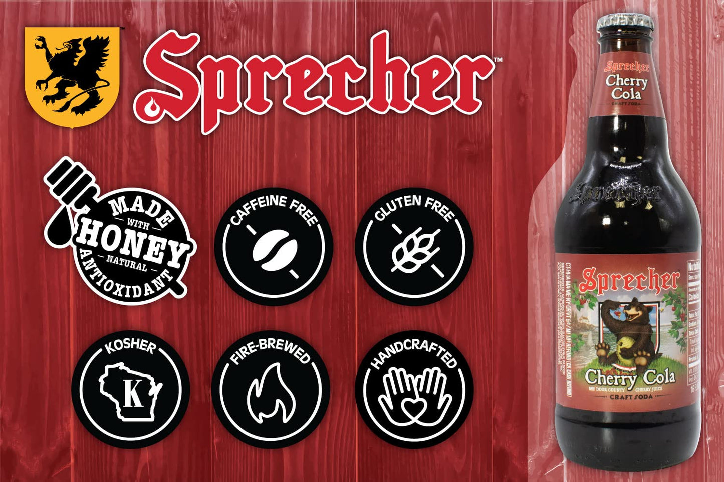 Sprecher Cherry Cola, Great Tasting, Handcrafted, Fire Brewed Gourmet Craft Soda, 16oz Glass Bottle 12 Pack
