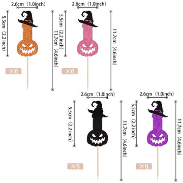 24 Pcs Halloween Bachelor Party Cupcake Toppers Glitter Ghost Witch Hat Bachelorette Cupcake Picks Hen Funny Party Cake Decorati