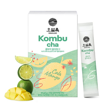 Osulloc Kombucha Tea Calamango (Calamansi & Mango Blending), Sparkling Powdered Mix Beverage, No Added Sugar, 10 Sticks, 1.76Oz