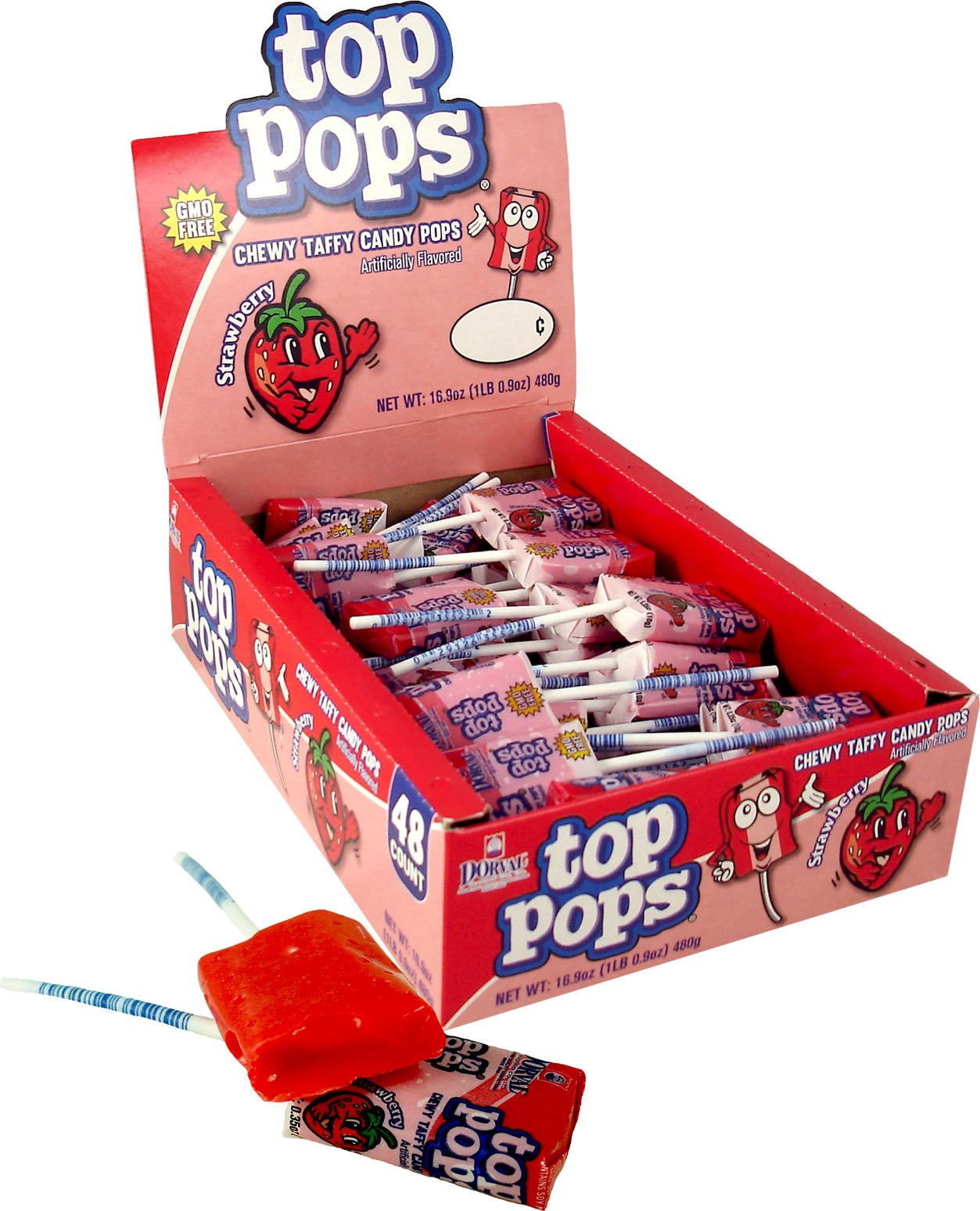 Top Pops Chewy Taffy Pops, Strawberry, 16.9 Ounce