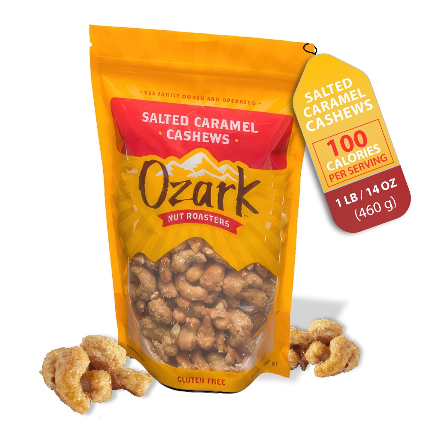 Ozark Nut Roasters Salted Caramel Cashews, Gluten-Free Gourmet Snack Nuts, 14 oz