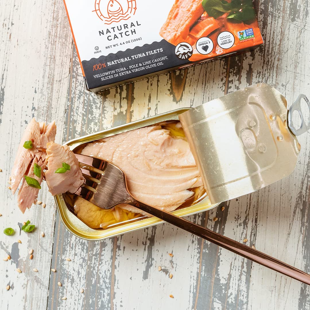 Natural Catch Tuna Filets, Hand Cut, Pole & Line Caught, Gluten-Free, Paleo, Keto Friendly (4.4 Oz Per Can- Pack Of 12)