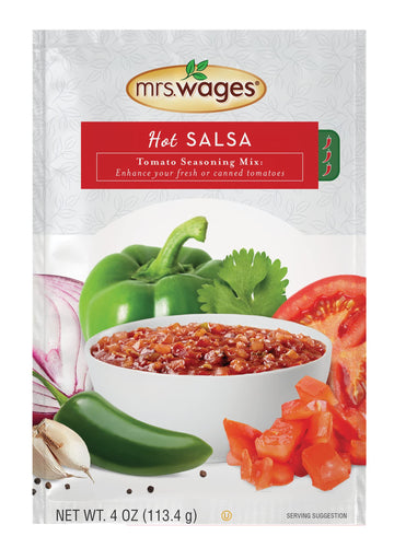Mrs. Wages Hot Salsa Canning Mix, Easy-To-Use, Simple Homemade Salsa, Hot Spice Flavoring, Enhance Your Tomatoes, 4 oz Packet (V