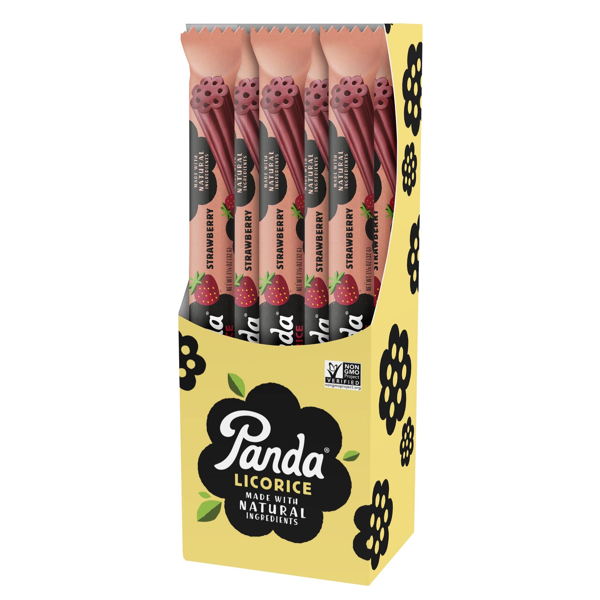Panda Natural Soft Strawberry Licorice Candy - Non-GMO, Vegan, Fat Free - 32g (1.125 oz) x 20 Bars Pack