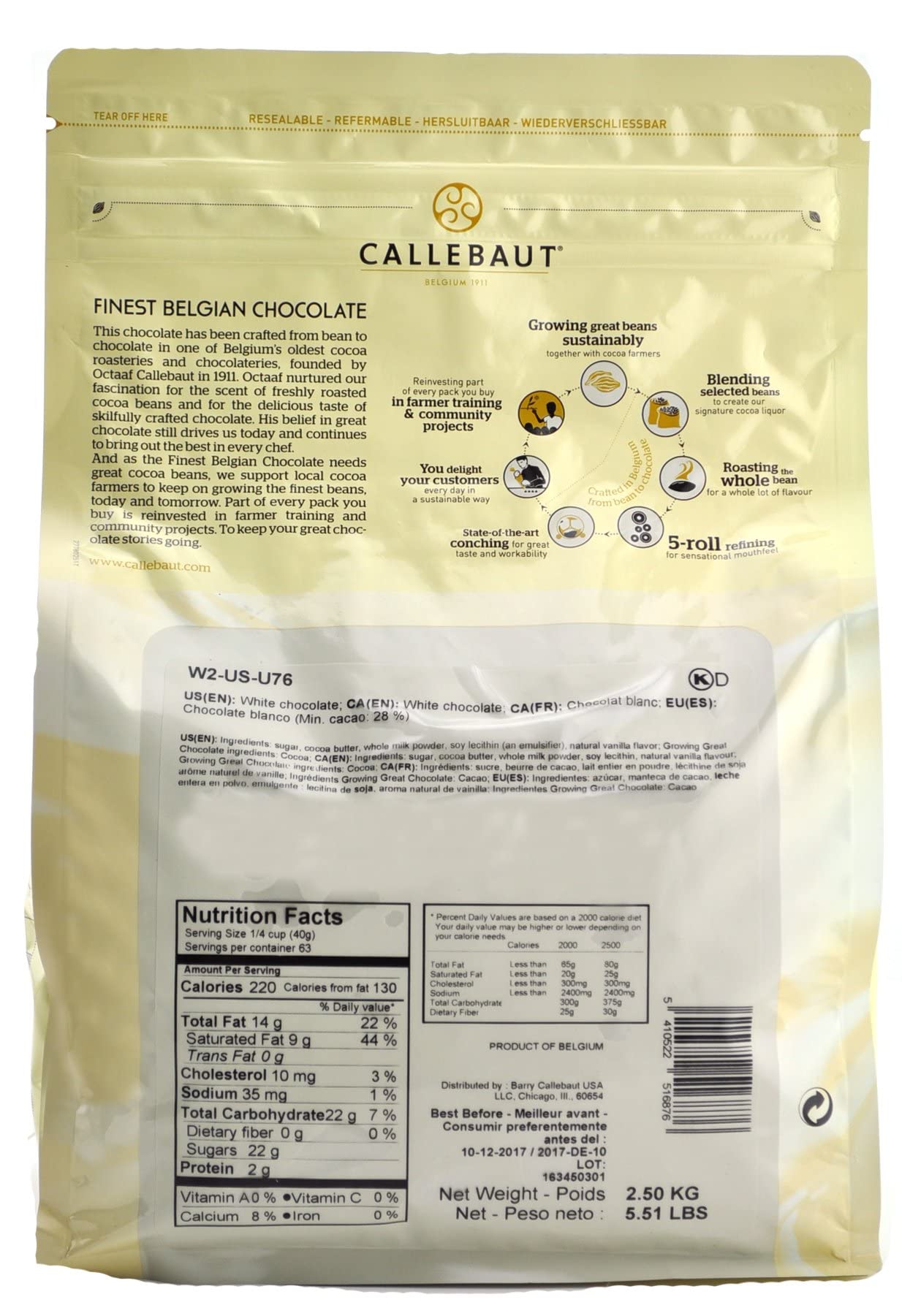 Callebaut W2 28% White Chocolate Callets 5.5 Lbs
