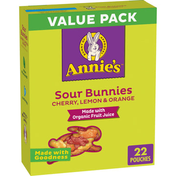 Annie's Sour Bunnies Fruit Flavored Snacks, Cherry, Lemon & Orange Flavors, Made With Organic Fruit Juice, Value Pack, 15.4 oz