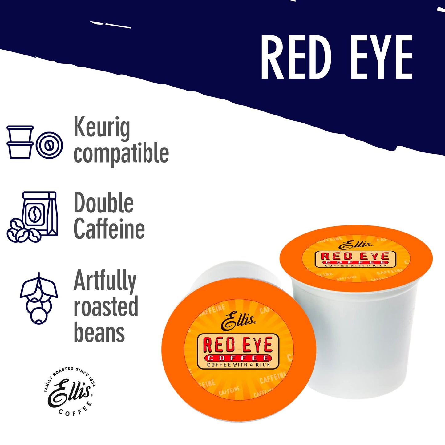 ELLIS COFFEE Red Eye Double Caffeinated Dark Roast Coffee Pods for K-Cups, 24 Ounce (Pack of 1)