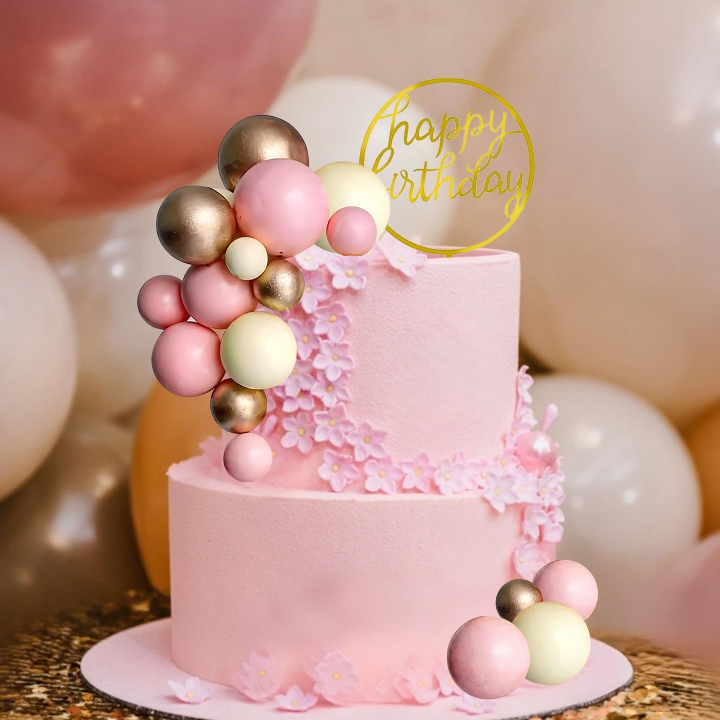 Pink Cake Toppers Pink Gold Cake Decorations For Women Birthday Boho Wedding Pink Cake Decor Birthday Cake Decoration (Pink)