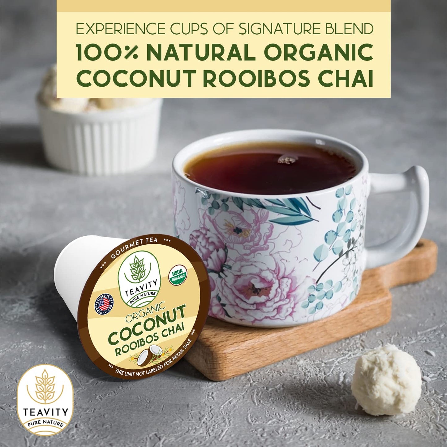Coconut Rooibos Chai Tea Pods For Keurig - Organic Ginger Tea, Rooibos, Cinnamon, Cardamom, Coconut & Chai By Teavity (12 Tea Po