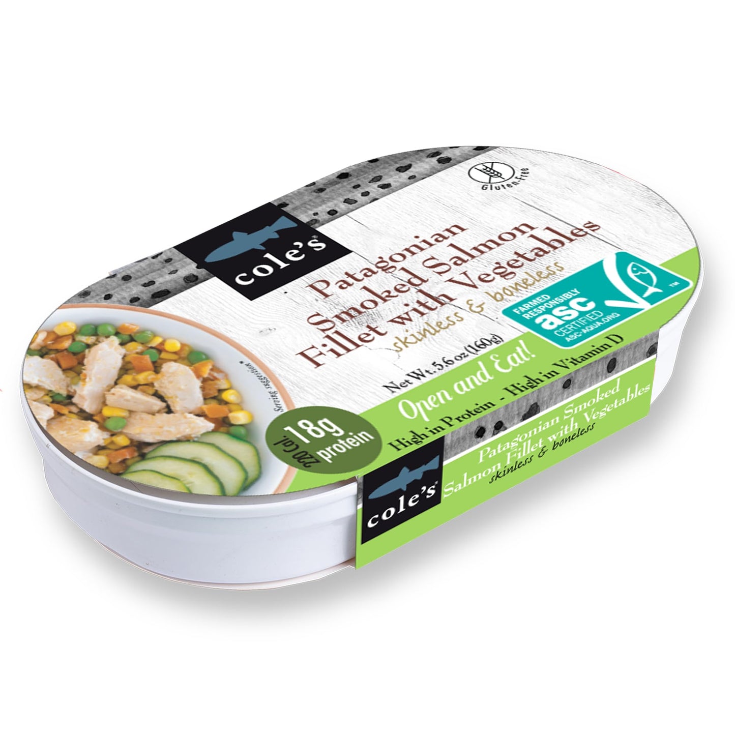 Coles Patagonian Smoked Salmon Fillet with Vegetables, Ready to Eat, 5.6 oz Canned, High in Protein and Vitamin D