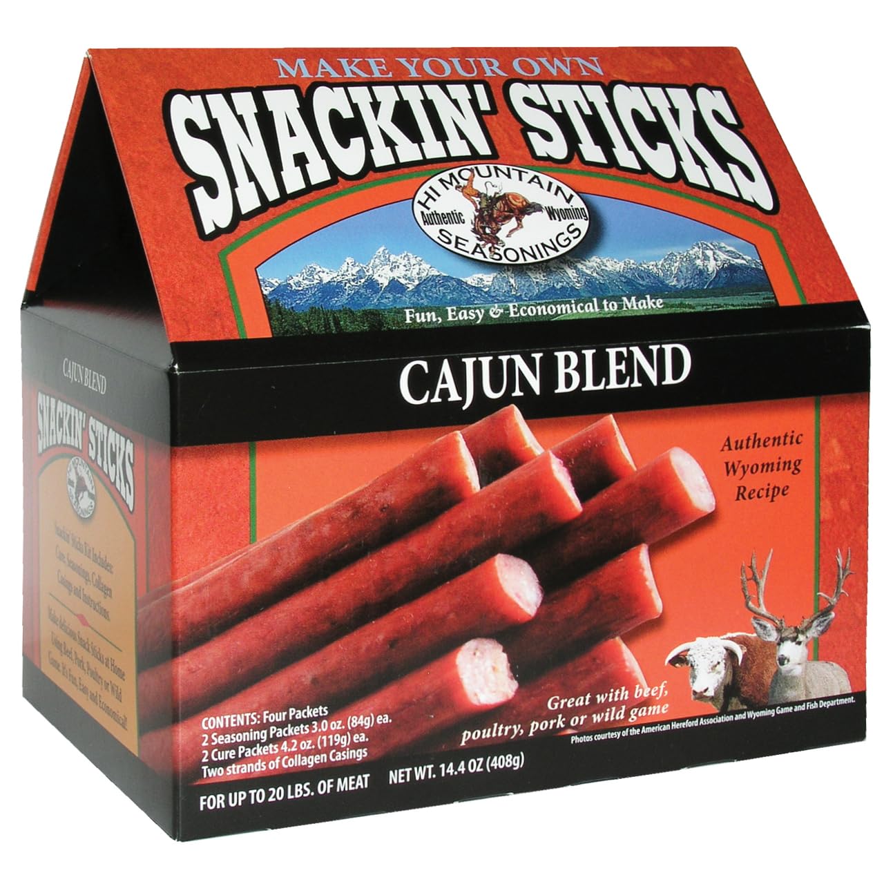 Hi Mountain Seasonings | Snack Stick Seasoning Kit | CAJUN BLEND | Includes Seasoning, Cure, Casings, & Directions | Seasons up 