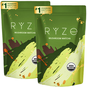 RYZE Mushroom Matcha Starter Kit, USDA Organic with 6 Adaptogenic Mushrooms and Ceremonial-Grade Japanese Matcha, Energy, Focus,