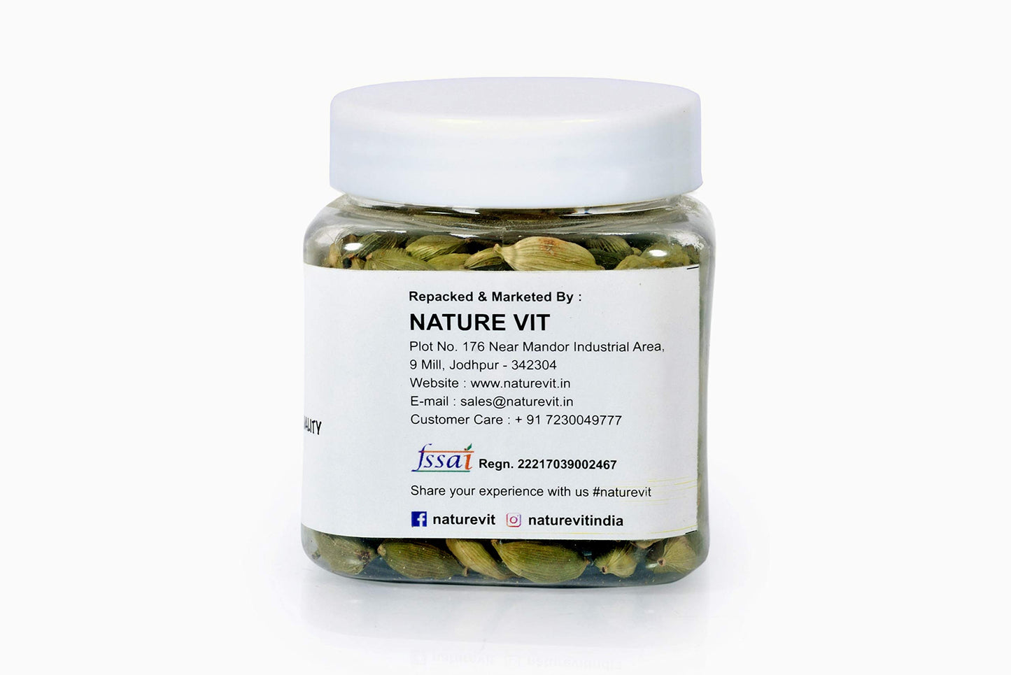 Nature Vit Whole Green Cardamom, 200G [Bold Size & Premium] [100G X 2 Jars]