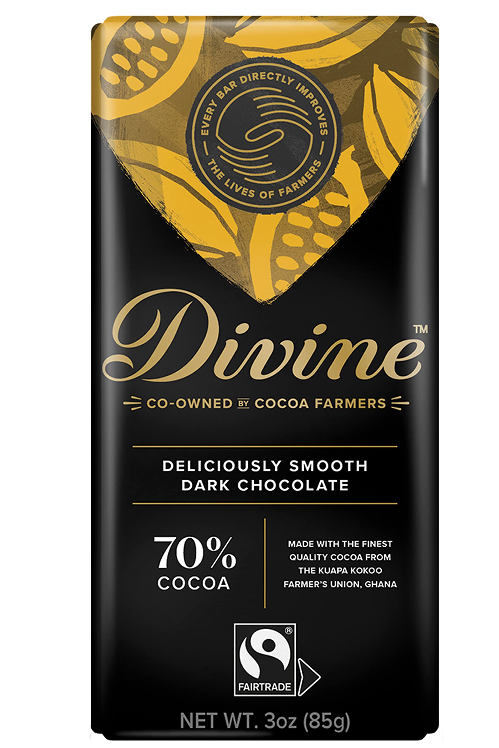 Divine Chocolate Bars - 70% Dark Chocolate - Made with Fairtrade Cocoa, Natural Ingredients, No Artificial Flavors | 3oz. Bars (