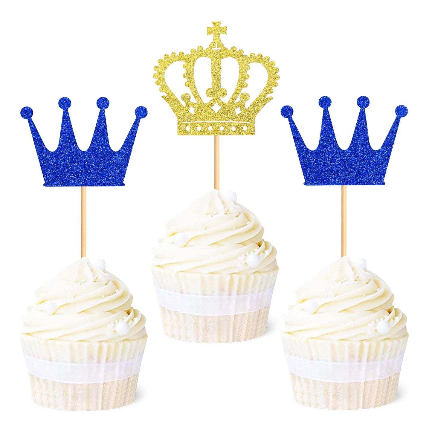 Ercadio 24 Pack Crown Cupcake Toppers Prince And Princes Royal Crown Cupcake Picks King Queen Crown Cupcake Decors For Prince Cr
