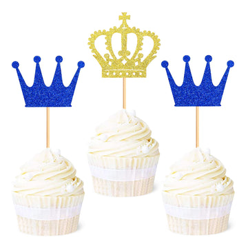 Ercadio 24 Pack Crown Cupcake Toppers Prince And Princes Royal Crown Cupcake Picks King Queen Crown Cupcake Decors For Prince Cr